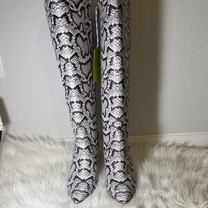 Gianni Bini Snakeskin Print Tall Boot- black, white & grey (wide calf)